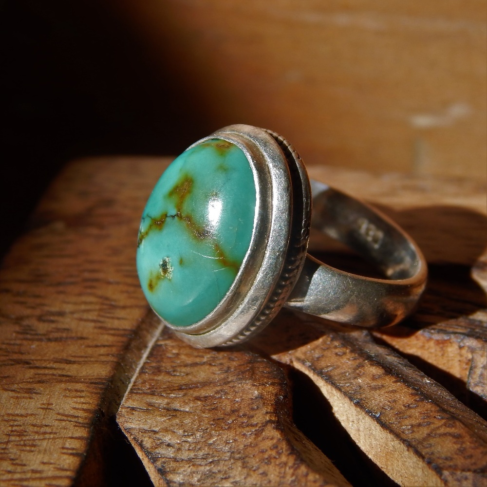 Vintage Taxco Mexico Sterling Turquoise Ring 6.5 - Picture 2 of 8